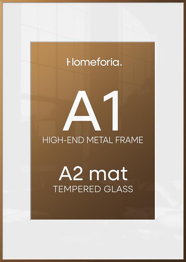 Homeforia A1 Bronze Poster Frame, High-End Metal, A2 Mat, Glass