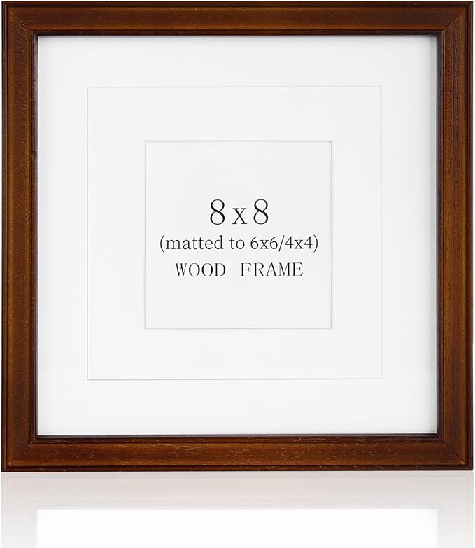 8x8 Picture Frame, Solid Walnut Wood Photo Frames with HD Real Glass