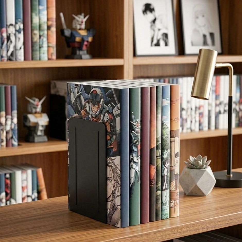 Acrimet Plastic Bookends for Bookcases, Shelves and Desktop, Plastic Book Holders (Black Color) (1 Pair)