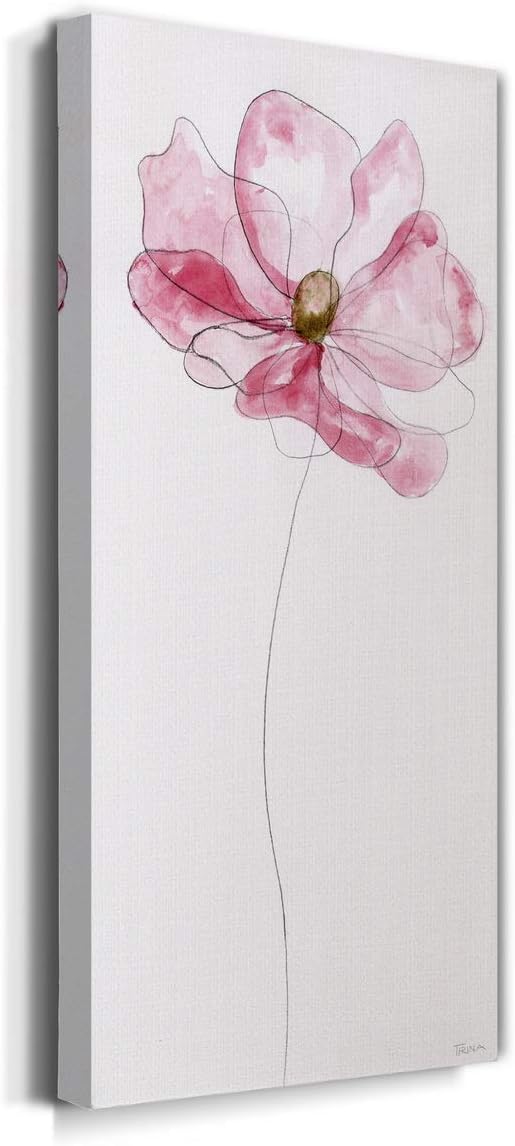 Renditions Gallery Canvas Floral Wall Art Modern Decorations Paintings Pink Flower Sketch Romantic Canvas Romantic Botanical Wall Hanging for Bedroom Office Kitchen - 8"x16" LT43