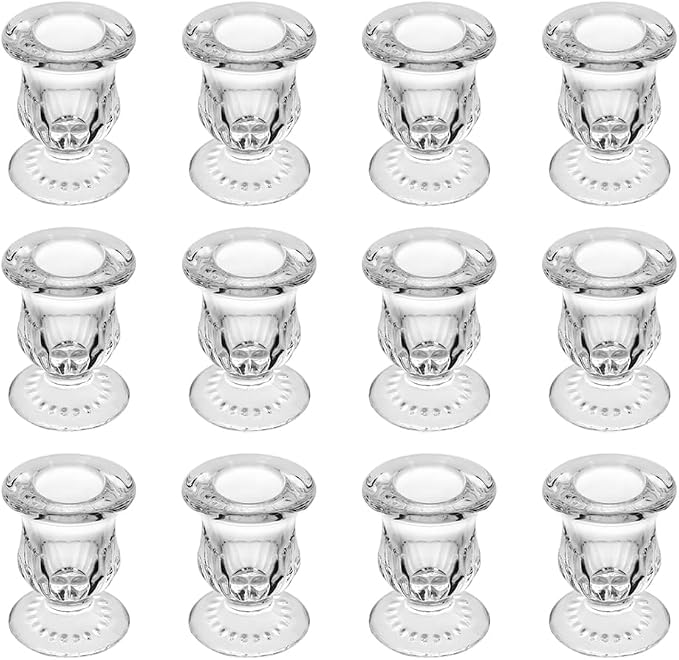 Glass Taper Candle Holder Set of 12 - Clear Crystal Candlestick Holders for Tapered Candles, Elegant Candle Stick Holder Set for Wedding Party Christmas Thanksgiving Festival (12, Transparent)