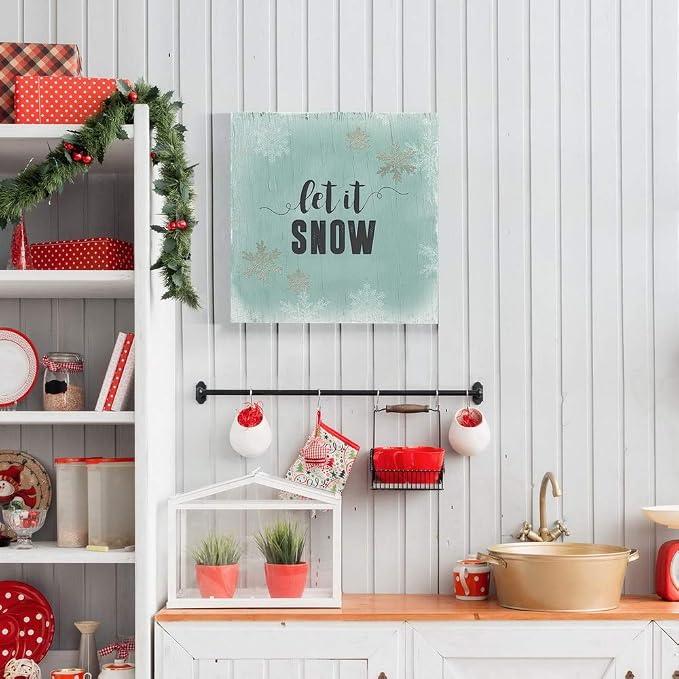 Renditions Gallery Xmas Artwork Prints for Home Decor Let it Snow on Christmas Canvas Wall Hanging Art for Bedroom Living Room & Kitchen Decorations - 10"X10" LT05
