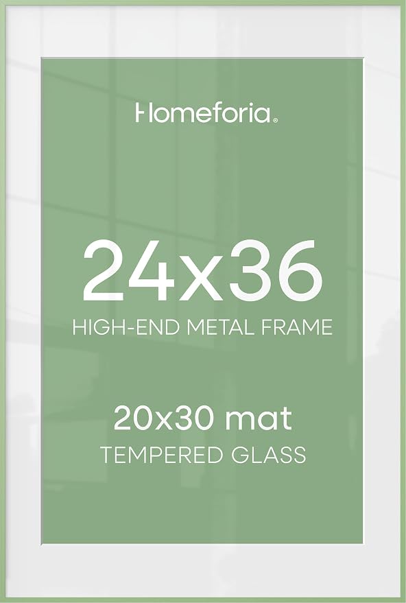 Homeforia 24x36 Green Poster Frame, High-End Metal, 20x30 Mat, Glass