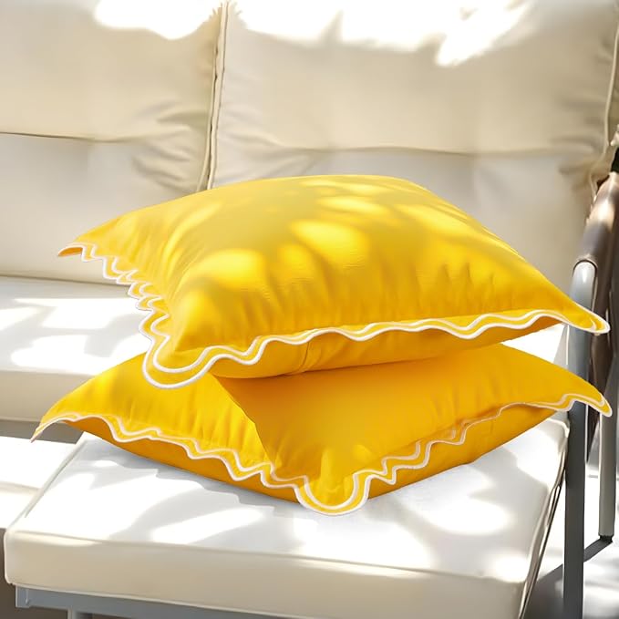 JOJOGOGO Yellow Scalloped Outdoor Lumbar Pillow Covers 12x20 Set of 2