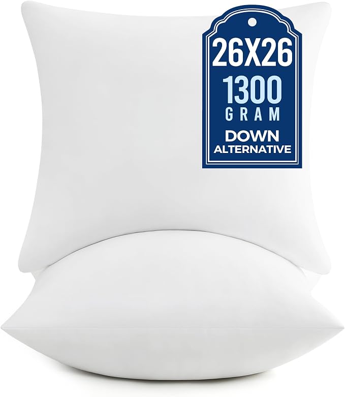 puredown® Euro Pillow Inserts, 26 x 26 Inch Fluffy Throw Pillow Inserts Filled with Plump Stuffer, Square Decorative Pillows for Couch, Sofa, Bed and Home Decor