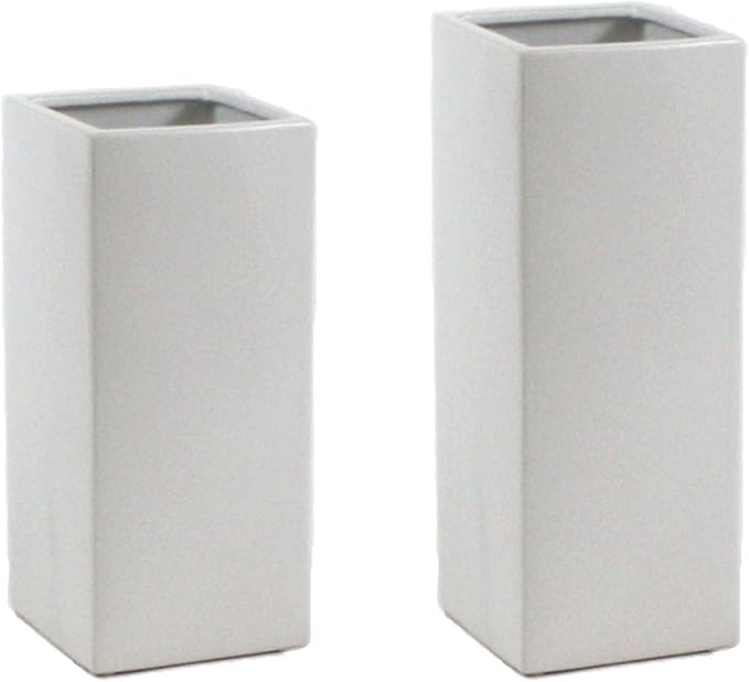 WGV Ceramic Block Vase Bulk, 5" W x 12" H, (Multiple Size/Color Choices) Matte Tall Square Flower Planter Pot, Accents Home Office Tabletop Decor, Ideal Gifts White 6 Pieces (CSB0512WT)