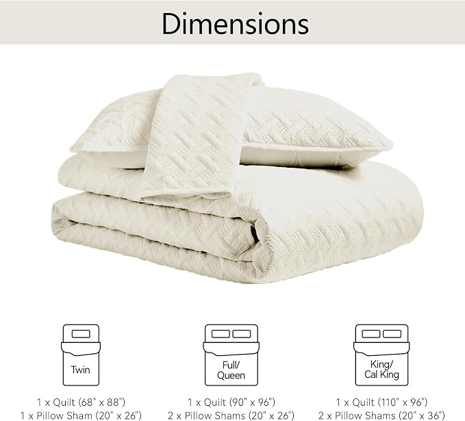 FLYMME Twin Quilt Set,Lightweight Cream Bedspreads,Basket Weave Pattern,Ultra Soft Microfiber Bedspread Bed Coverlet 2 Pieces for All-Seasons (1 Quilt,1 Pillow Sham)
