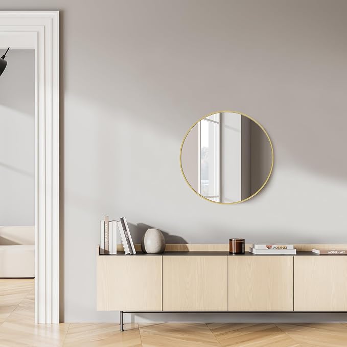 NEWBULIG 20IN Round Bathroom Wall Mirror | Vanity Mirrors for Over Sink, HD Glass Decorative for Entryway, Bedroom & Living Room, Anti-Rust, Tempered Glass, Gold