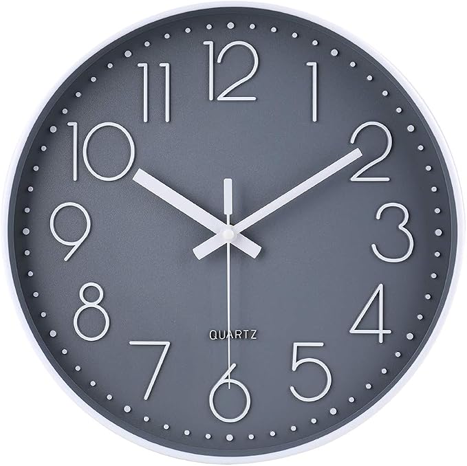 jomparis 13 1/2 Inches Gray Wall Clock Silent Battery Operated Wall Clock Modern Simple Style Decor Clock