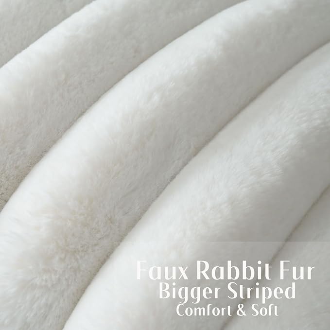HAUSSY Pack of 2 Pillow Covers 16x16 Inch, Faux Fur Decorative Couch Throw Pillows Soft Striped Plush Cushion Covers Home Decor Cute Furry Pillowcase for Living Room Sofa Bed, Cream White