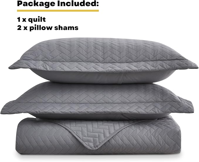 Maple&Stone Grey Quilt Set Twin/Twin XL, Extra Long Bedspread | Breathable Coverlet with Chevron Pattern, All-Season Dorm Bed Cover Set Bedding Decor 2 Piece