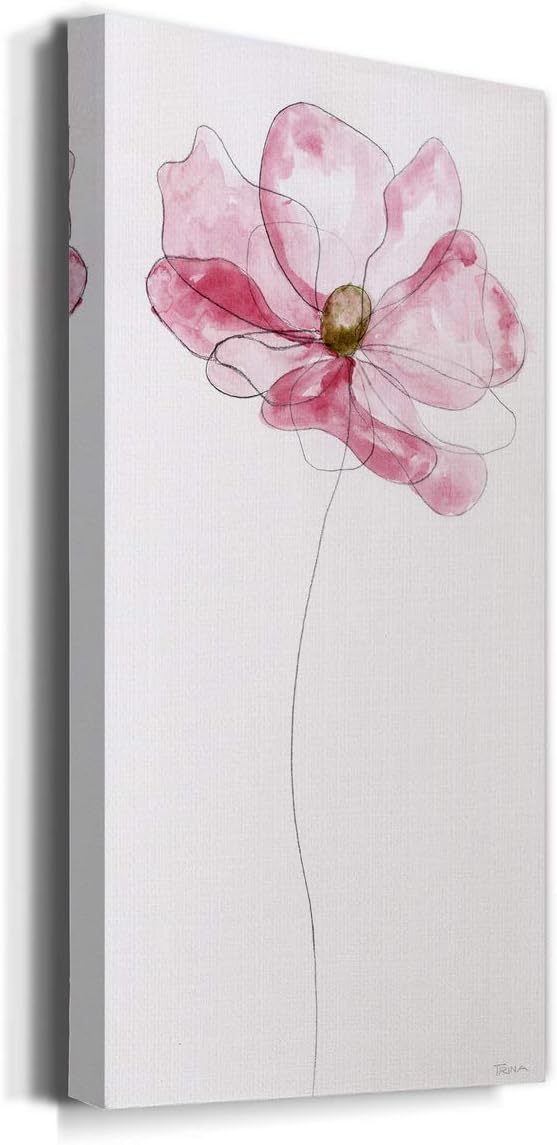 Renditions Gallery Canvas Floral Wall Art Modern Decorations Paintings Pink Flower Sketch Romantic Canvas Romantic Botanical Wall Hanging for Bedroom Office Kitchen - 12"x24" LT43