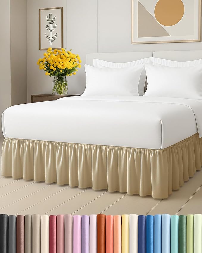 Bedskirt King Size Ruffle - Ruffled Bed Skirt - 12 Inch Drop - Beige | Bedskirt with Platform, Ultra-Soft Premium Hotel Quality, Wrinkle Free, Fade & Shrink Resistant, for Women, Men, Kids & Teens