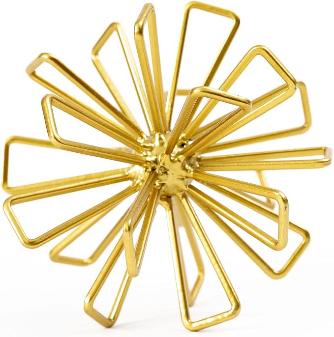 Metal Small Geometric Sculpture, 4.75" Gold Triangular Striking Iron Table Decoration Sphere, 3D Metal Home Table Top Decor Ball, Abstract Decorative Tabletop Orbs for Living Room Office