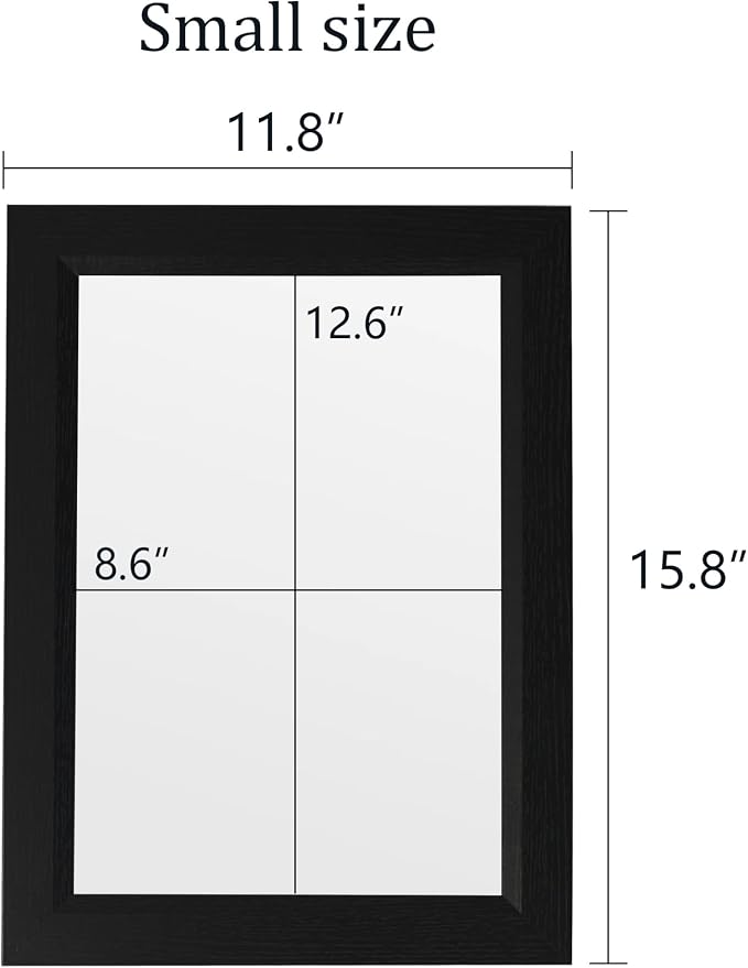 Small Rustic Black Bathroom Mirror, 11.8x15.8 Inch Wooden Frame | Rectangle Wall Mirror, Hanging Horizontally or Vertically, Suitable for Living Room Bathroom Bedroom Entryway