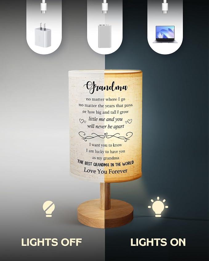 Gifts for Grandma from Grandkids, Grandma Birthday Gifts Table Lamp, Birthday Gift for Grandmother Fabric Lamp with Wooden Stand, I Love You Grandma's Gift