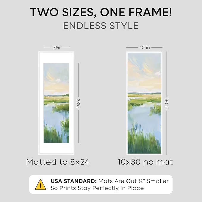 Homeforia 10x30 White Picture Frame, High-End Metal, 8x24 Mat, Glass