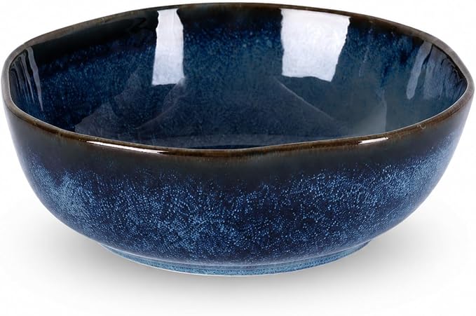 Blue Ceramic Bowl, 7.5in Decorative Serving Bowl for Coffee Table Decor