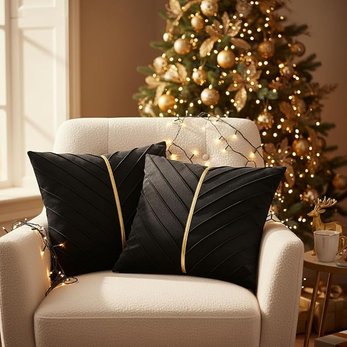 Velvet Throw Pillow Covers 22x22 inch Pack of 2 Gold Decor Black