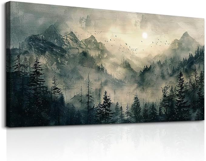FUHAIHUA Canvas Wall Art For Living Room Large Wall Decor For Office Modern Bedroom Decorations Forest Fog Landscape Pictures Farmhouse Painting Artwork Wall Mural Aesthetic Home Decor 30x60 In