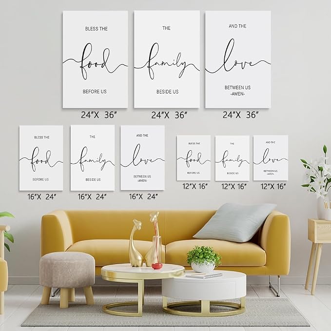 GUBIYU Dining Room Wall Decor Dining Room Decor Pictures for Kitchen Wall Art Sign Canvas Prints Bless the Food Before Us Wall Decoration,Rustic Farmhouse Home Living Room Bedroom Wall Decor 12"X16"