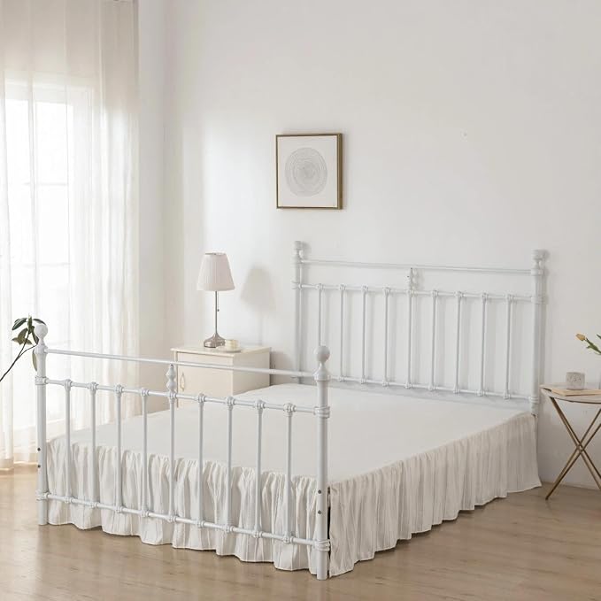 Bed Skirt Twin Size - Ruffled Bed Skirt - with Split Corners - Ivory | Striped Boho Tufted -22 Inch Drop Bedskirt with Platform-Soft Premium Hotel Quality - Easy Fit