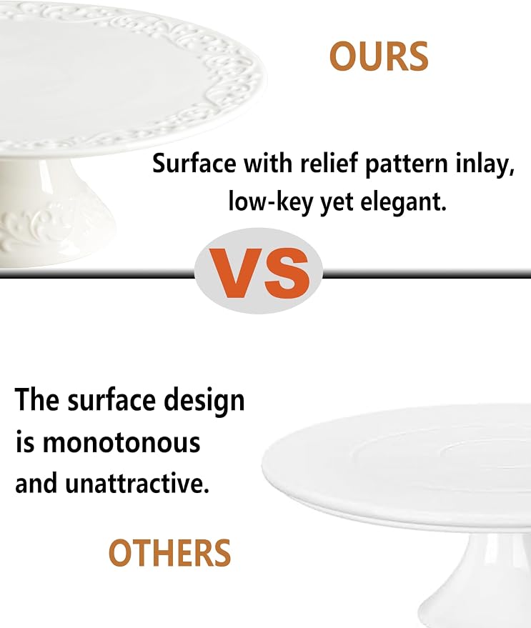 Gomakren White Wedding Cake Stand for Smaller Than 10 Inch Cakes, Vintage | Porcelain Cake Plate, Vintage Floral Emboss Design, Multi-Scene Dessert Serving Party Display, for Party Birthday Baby Shower