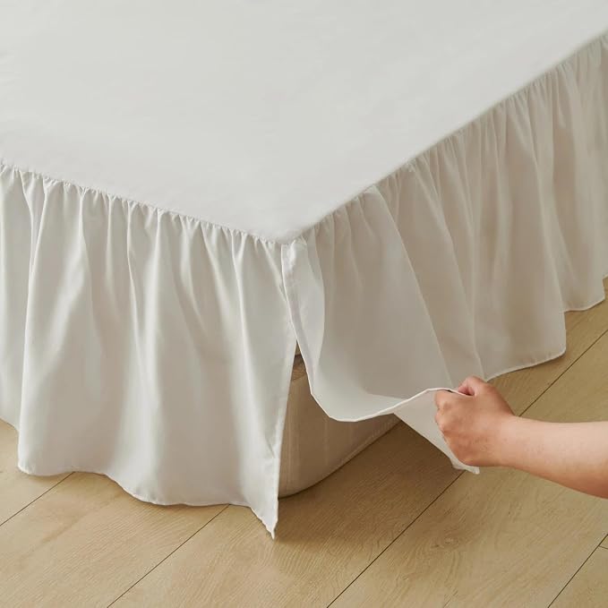 Bed Skirt Twin Size Ruffled Bed Skirt, 22'' Twin Dust Ruffle Bed Skirts | With Split Corners, Dust Ruffle with Platform, Microfiber, Breathable, Soft, Easy Fit, White