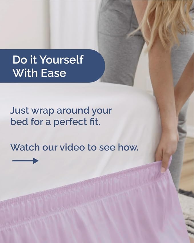Wrap Around Dust Ruffle Bed Skirt - Light Lavender - for Queen Size Beds w/ 18 Inch Drop - Easy Fit Elastic Strap - Adjustable Pleated Bedskirt Brushed Fabric - Wrinkle Free - Women, Men, Kids & Teens