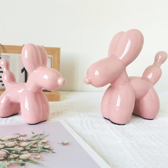 Ceramic Pink Balloon Dog Decor,Balloon Animal Statue(Medium)