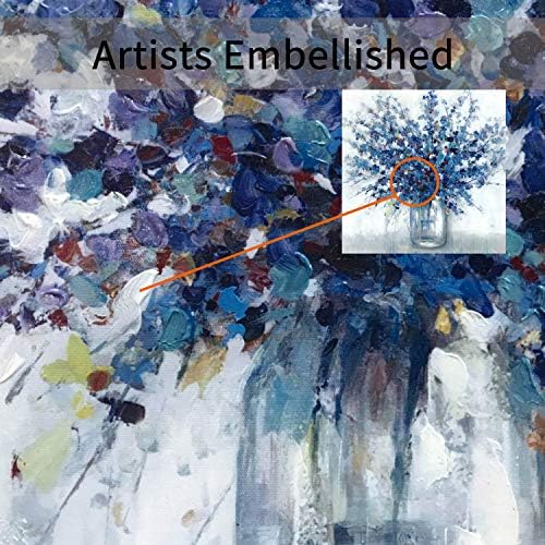 Abstract Bouquet Canvas Wall Art, Blue Flowers in Vase, 24"L x 24"W | Artwork Print Painting, For Living Room Office, Multiple Sizes