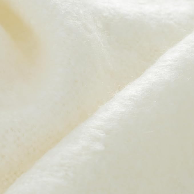 White Pom Pom Throw Blanket for Couch, 60"X80" Soft Lightweight Knitted Farmhouse Decorative Blankets for Bed and Sofa