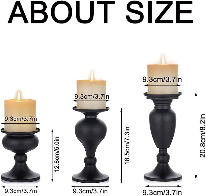 Sziqiqi Pillar Candle Holders Set of 3 Black for Table Mantle Fireplace Decor Modern Farmhouse Home Decor