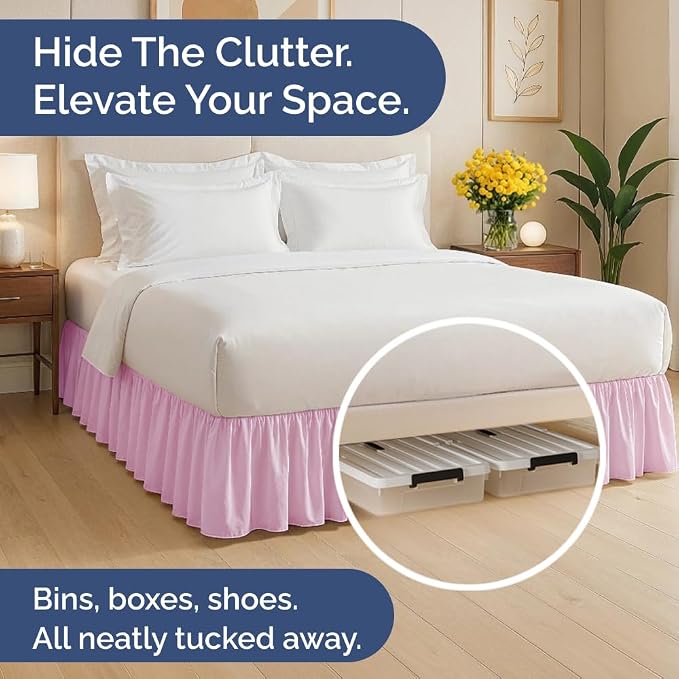 Bedskirt King Size Ruffle - Ruffled Bed Skirt - 12 Inch Drop - Light Pink | Bedskirt with Platform, Ultra-Soft Premium Hotel Quality, Wrinkle Free, Fade & Shrink Resistant, for Women, Men, Kids & Teens