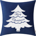 BRAWARM Christmas Pillow Cover 20 X 20 Inches, Navy Blue Christmas Tree Embroidered Pillow Cover, Soft Velvet Decorative Throw Pillow for Couch Bed Sofa Living Room Home
