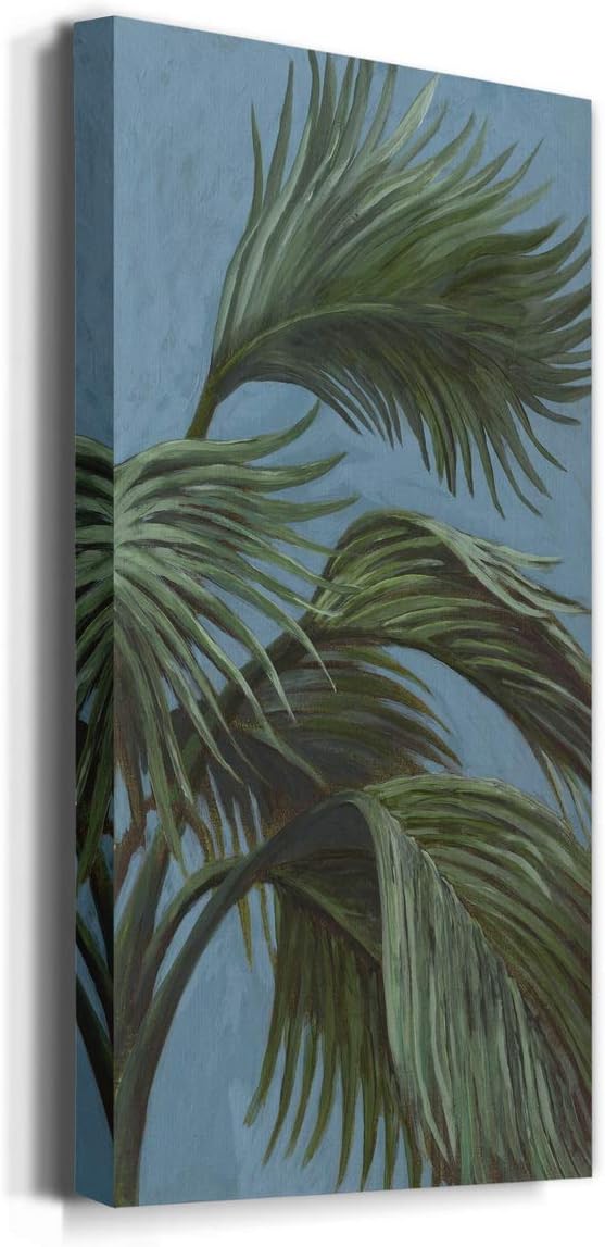 Renditions Gallery Canvas Nature Wall Art Modern Paintings & Prints Decor Green Waving Palms Romantic Glam Botanical Artwork Wall Hanging for Bedroom Office Kitchen - 12"x24" LT43
