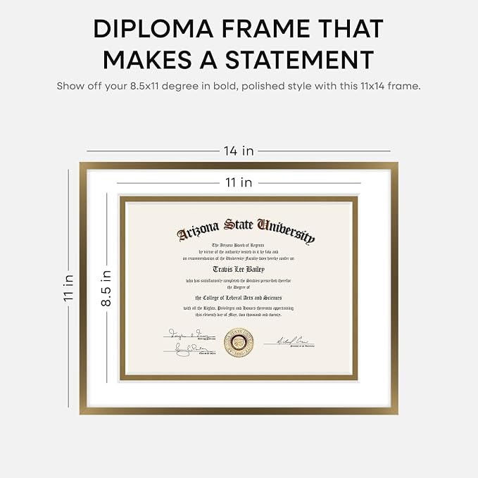 Homeforia 11x14 Bronze Diploma Frame, High-End Metal, 8.5x11 Mat, Glass