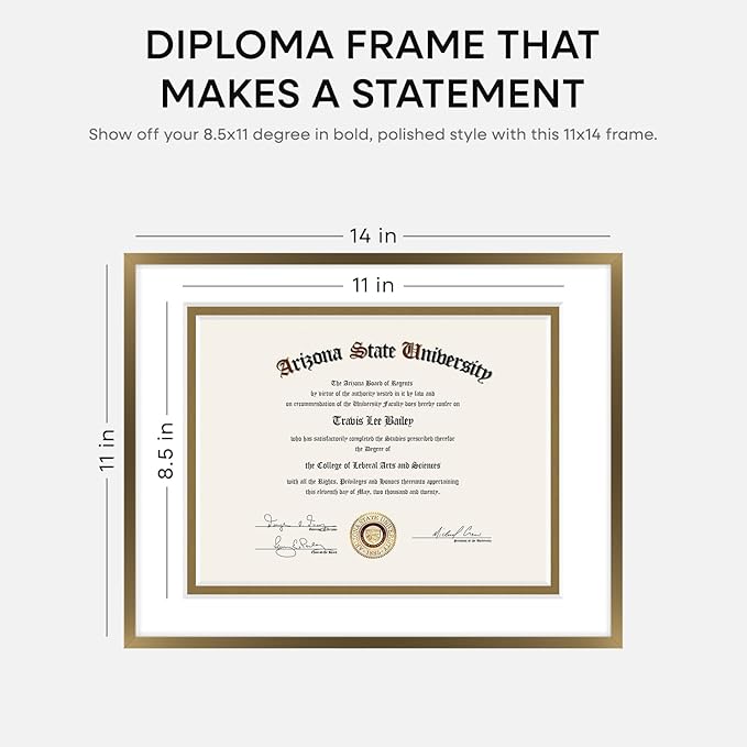 Homeforia 11x14 Bronze Diploma Frame, High-End Metal, 8.5x11 Mat, Glass