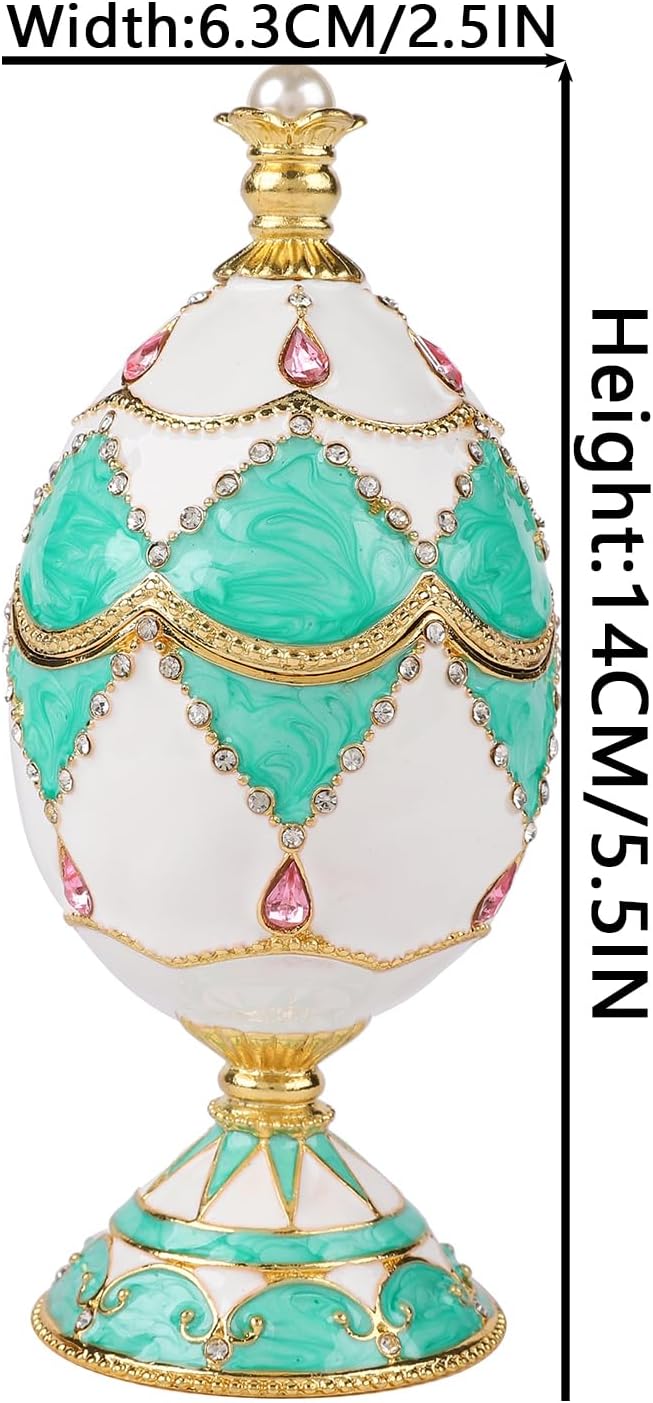 QIFU Hand Painted Easter Egg Style Enamel Trinket Box Hinged, Unique Gift for Family