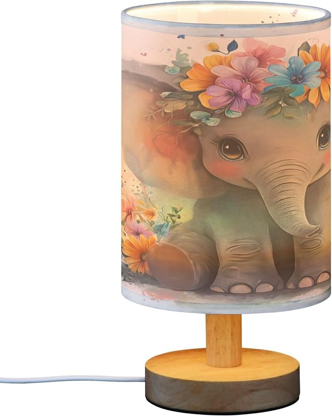 ALAZA Elephant Flower Floral Decor Bedside Table Lamp with USB Port for Bedroom Nightstand Office Desk LED Bulb Included