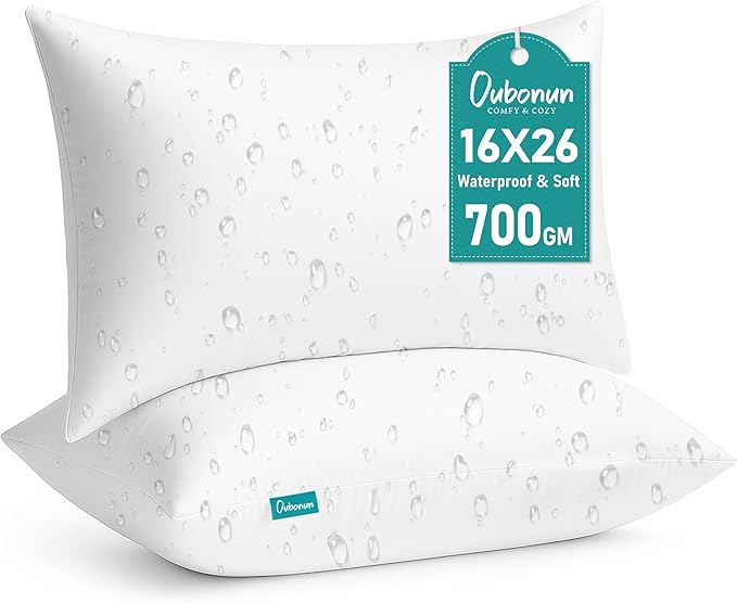 Oubonun 16x26 Waterproof Outdoor Pillow Inserts – Set of 2 Firm & Fluffy, Water Resistant Throw Pillows for Patio, Garden, Porch, or Indoor Decorative