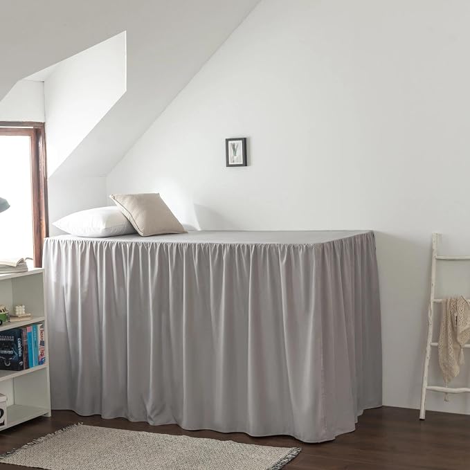Dorm Bed Skirt Twin XL 42 Inch Drop Length | Light Grey, Ruffled Pattern College Dorm Room Bed Skirts - Split Corner, Easy Care, Microfiber Bed Skirt with Platform