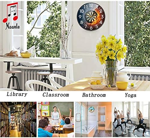 Naanle Darts Board in Fire and Water Round Wall Clock, 12 Inch Silent Battery Operated Quartz Analog Quiet Desk Clock for Home,Office,School