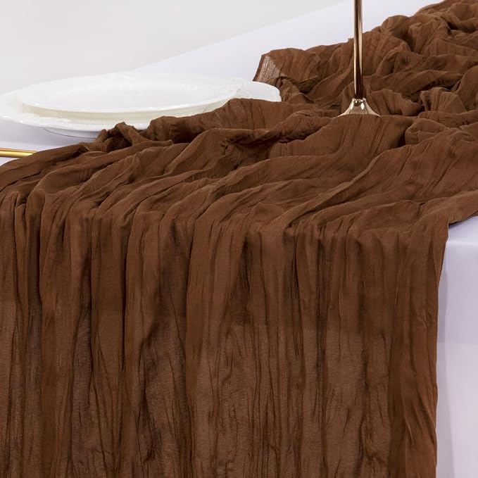 Cheesecloth Table Runner Fall Brown Boho Wedding Birthday Party Home Decor | Brown 10pcs Rustic Gauze 10FT Cheese Cloth Sheer Farmhouse Dining Runner for Baby Shower Bridal Holiday Decorations