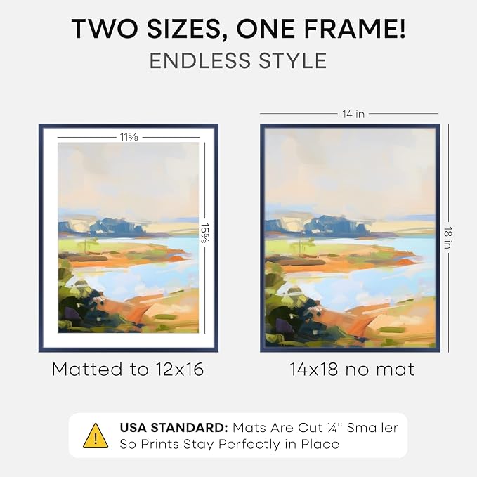 Homeforia 14x18 Blue Picture Frame, High-End Metal, 12x16 Mat, Glass