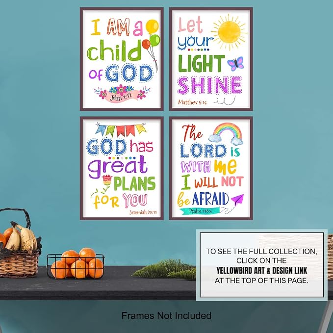 Religious Bible Verse Wall Art - LARGE 11X14 - Christian Decor for Kids Room, Boys, Girls Bedroom - Catholic Scripture Gifts for Women - Aesthetic Wall Collage Kit - Positive Inspirational Quotes