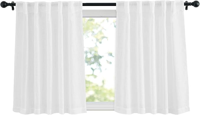 NICETOWN White Faux Linen Kitchen Curtains 36 inches Long, Rod Pockets & Back Tab Semi Sheer Privacy with Light Filtering Short Window Drapes for Cafe/Kids Room, W42 x L36, 2 Panels