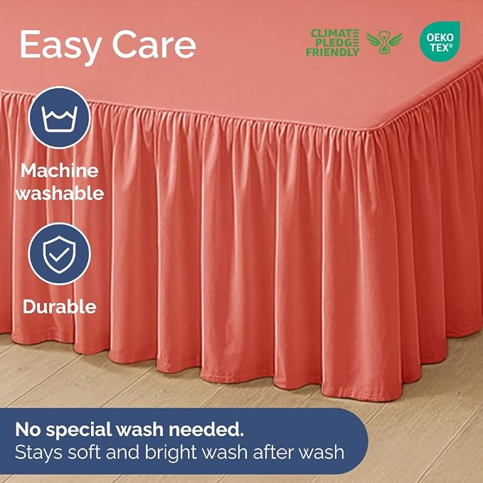 Bedskirt Queen Size Ruffle - Ruffled Bed Skirt - 12 Inch Drop - Coral | Bedskirt with Platform, Ultra-Soft Premium Hotel Quality, Wrinkle Free, Fade & Shrink Resistant, for Women, Men, Kids & Teens