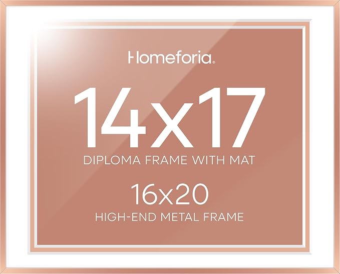 Homeforia 16x20 Rose Diploma Frame, High-End Metal, 14x17 Mat, Glass