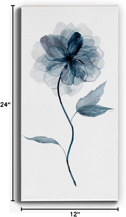 Renditions Gallery Canvas Floral Wall Art Nature Paintings & Prints Delicate Indigo Flower Modern Glam Romantic Canvas Artwork Decorations for Bedroom Office Kitchen - 12"x24" LT43
